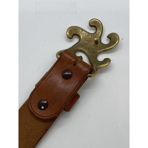 Brown Women's Embossed Belt Genuine Leather Size 26 Brass Buckle - Picture 12 of 16